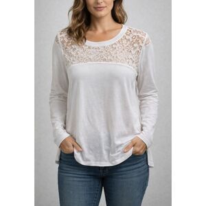 Sundance Embroidered Long Sleeve Top Size Large White Cotton Bohemian